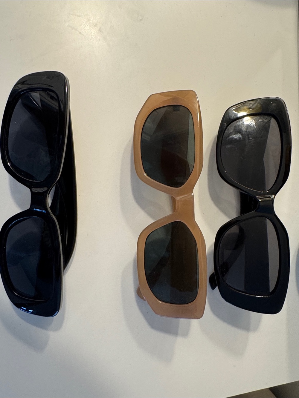 Three Retro Rectangular Sunglasses - Black & Beige